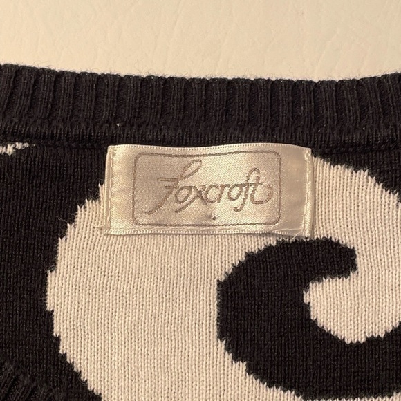 FoxCroft Black/White 3/4 Blouson Sleeve Cardigan Sweater w/Abstract Pattern XS - Picture 5 of 6